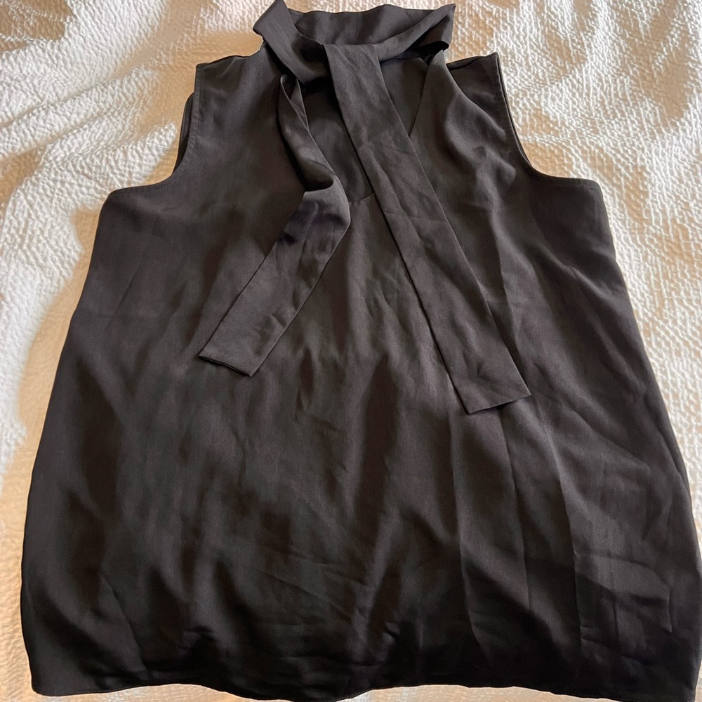 Ann Taylor Black Tank U-Neck with High-Neck Tie for Fun Design - Womens Large